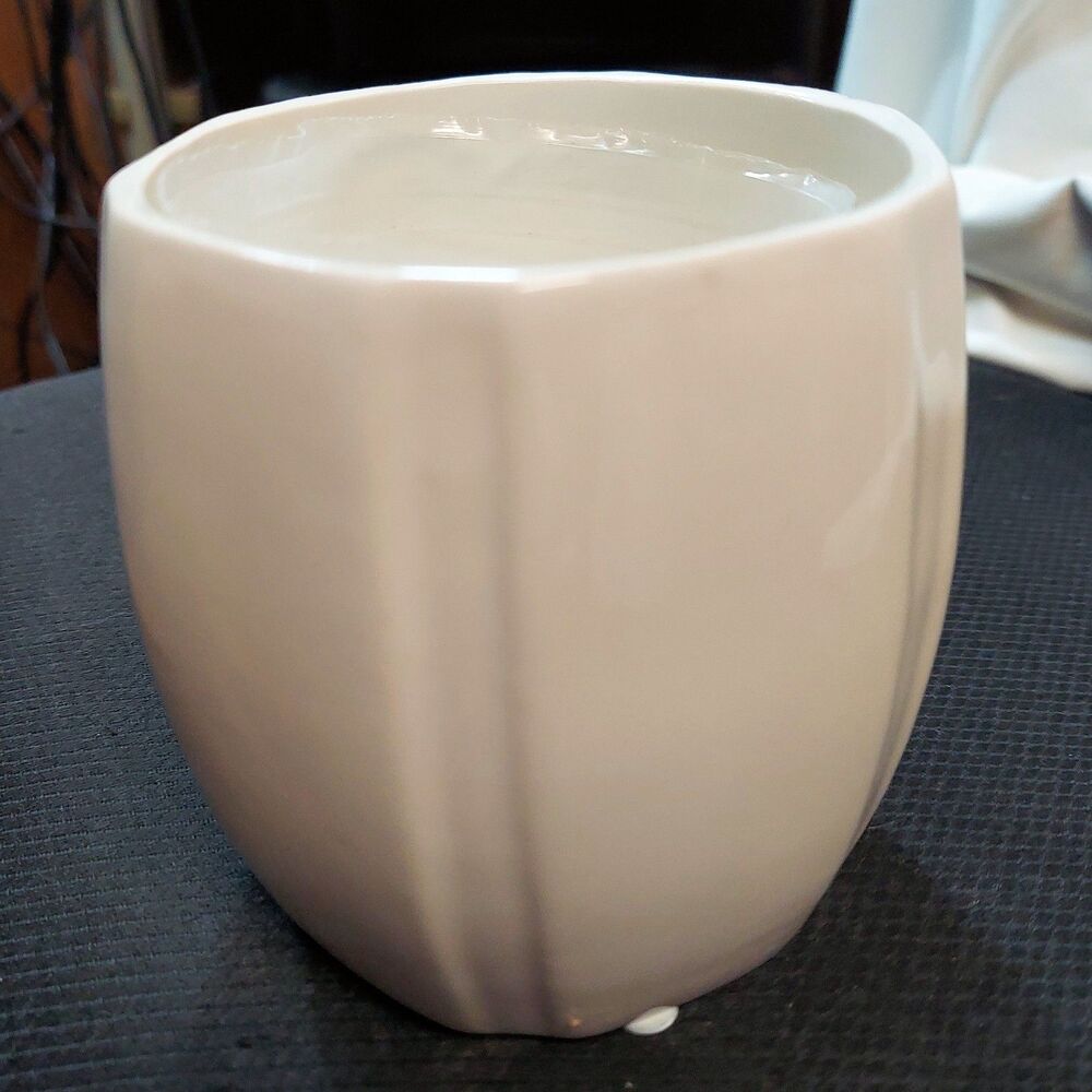 Orchid Plant Flower Pot Ceramic 4" x 3.75" White with Liner Fluted Design